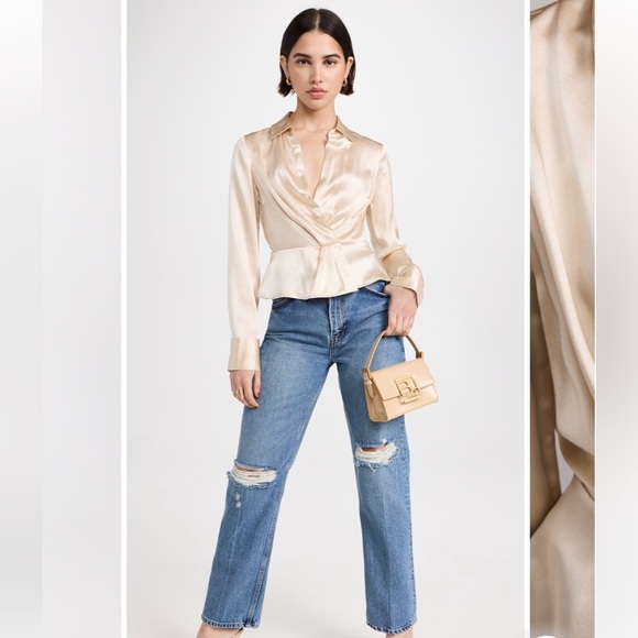 New with tags Reformation Rennes silk top in Palm Green - size 4 - Picture 7 of 7